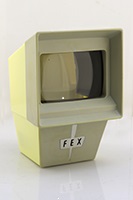 Visionneuse Fex  pile et secteur, corps blanc, faade grise, serigraphie noire sur fond dore